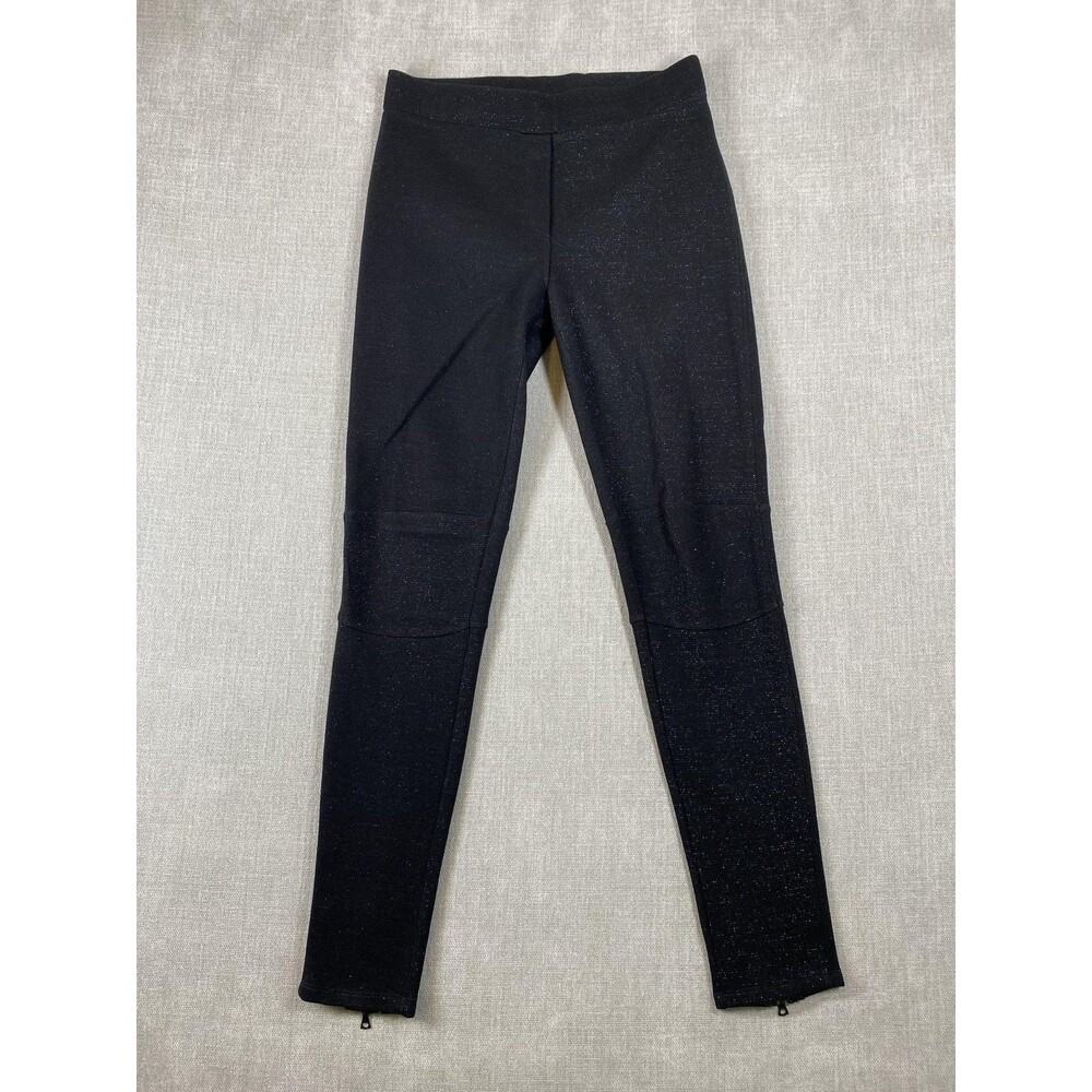 Sandro Leggings Womens 2 Black Wool Blend Flecked Ankle Zip Knit Pants Stretch